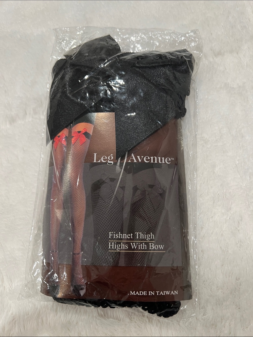 NWT Leg Avenue Black Fishnet Thigh Highs with Black Bow Accent